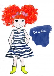 tekening, kinderboek, meisje, rood haar, krullen