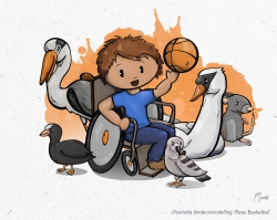Digitale illustratie voor de kindervoorstelling 'Raas Basketbal'