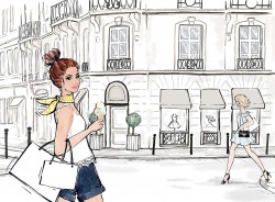 Winkelen in Parijs - mode illustratie